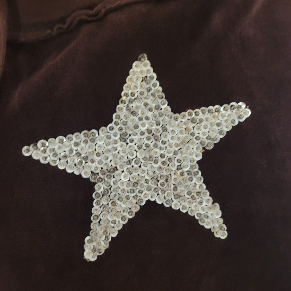 Vintage Twisted Heart Brown Velour‎ Track Pants Sequin Star Slim Flare Low Rise - Picture 2 of 8